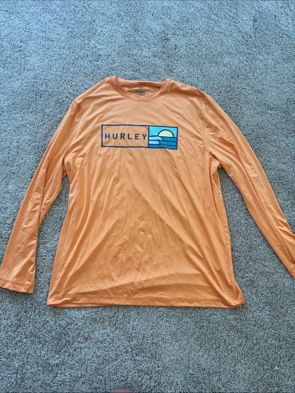 Hurley Orange Long Sleeve Graphic Tee with Blue Accent